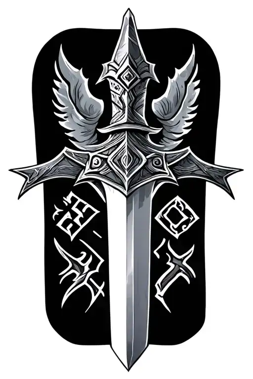 sword, nordic runes, vikings warrior black tattoo design idea