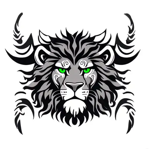 maori Lion with green eyes tattoo design idea