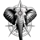 compass rose and elephant head tattoo design idea