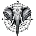 compass rose and elephant head tattoo design idea