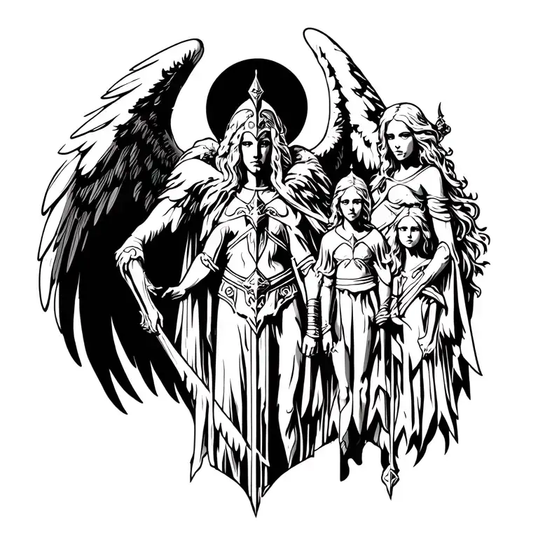 angel knight family strength inspired tattoo design idea