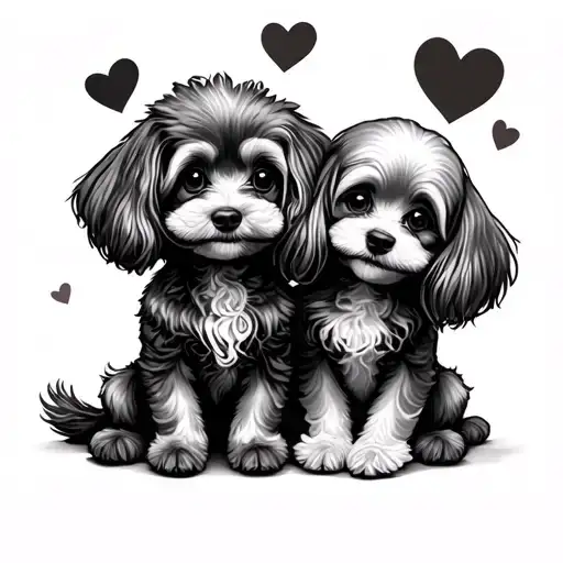 toy poodle loved by gay couple sitting tattoo design idea