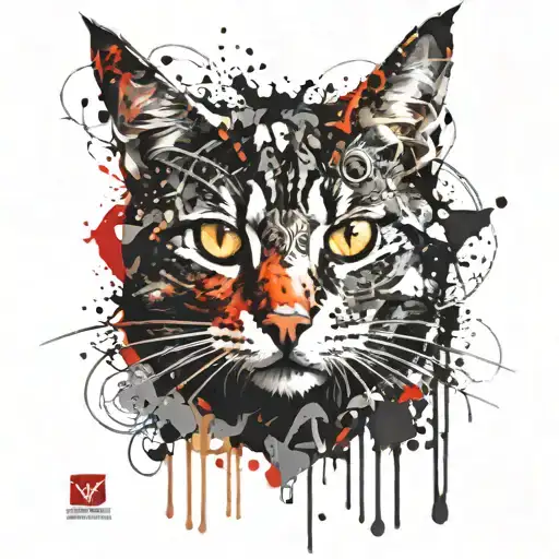 halloween cat with horns tattoo design idea