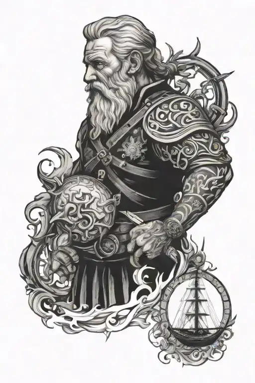 Nordic seafaring father tattoo design idea