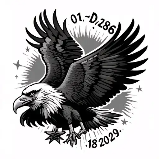 "Dad 01/02/1958-18/09/2024" eagle stars shining tattoo design idea
