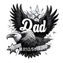 "Dad 01/02/1958-18/09/2024" eagle stars shining tattoo design idea