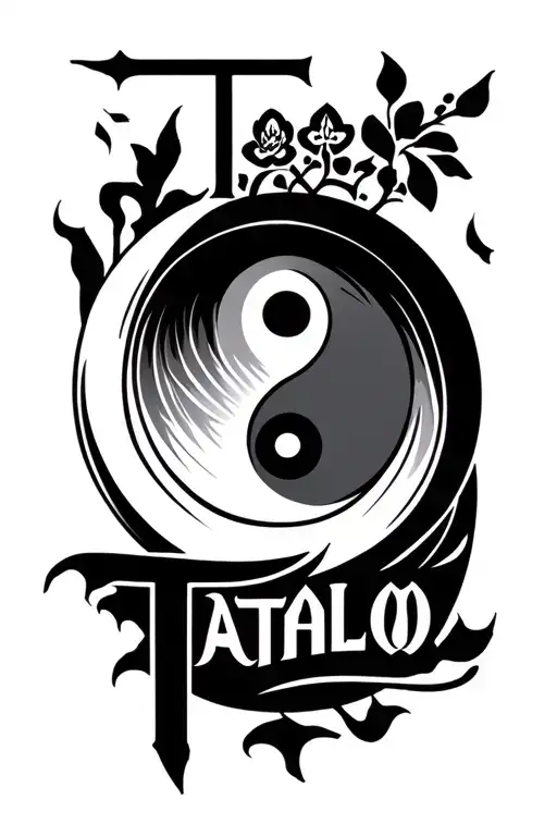 "Tataloo" name tattoo with combination of ying yang and balance tattoo design idea
