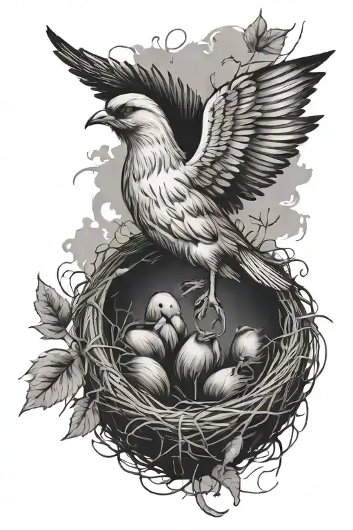 the chick flies away from the nest tattoo design idea