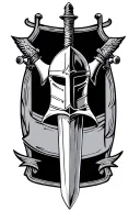 knights Templar helmet and sword with banner in background tattoo design idea