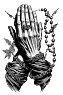 two praying hands with rosary wrapped tattoo design idea