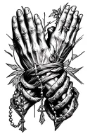 two praying hands with rosary wrapped tattoo design idea