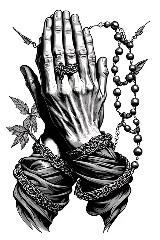two praying hands with rosary wrapped tattoo design idea