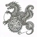 welsh dragon, Ironman triathlon logo, bicycle chainring, ocean waves, road tattoo design idea