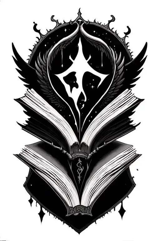 bookish tatto incorprating stuff from throne of glass, fourth wing, acotar, harry potter tattoo design idea