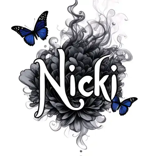 "Nicki" smoke and butterflies surrounding tattoo design idea