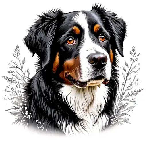 pet memorial tattoo, bernese mountain dog, single line drawing tattoo design idea