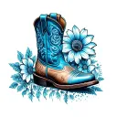 blue Texas state flower cowboy boot tattoo design idea