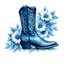 blue Texas state flower cowboy boot tattoo design idea