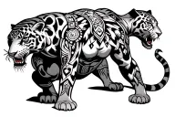 crouching Aztec jaguar warrior tattoo design idea