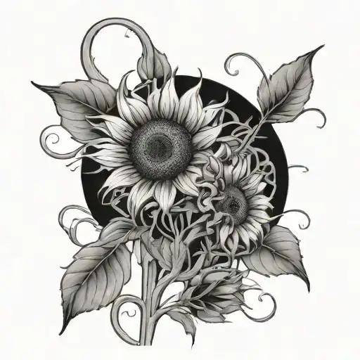 two intertwined sunflower with Kelton down one stem and Arizona down the other  tattoo design idea