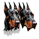 Vicious Doberman with three heads tattoo design idea