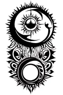 tribal/celtic suns x3 and a moon using negative space theme tattoo design idea