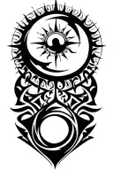 tribal/celtic suns x3 and a moon using negative space theme tattoo design idea