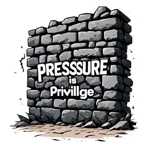 the text Pressure is a Privilege in front of a cracking stone wall tattoo design idea