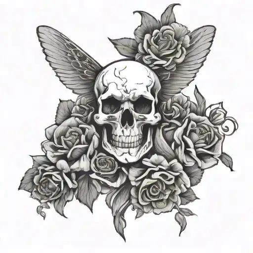 philly p sign with flowers and buter fly skull tattoo design idea