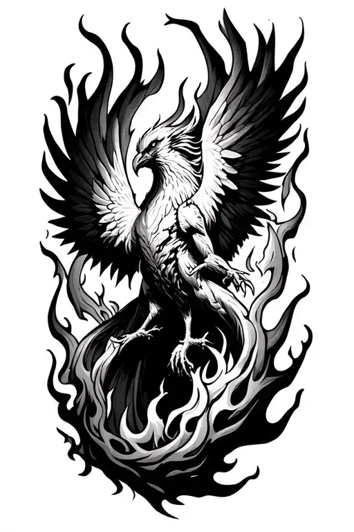 dark phoenix, engulfed in flames left arm tattoo design idea