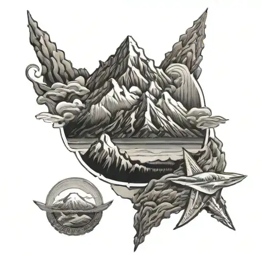 Kamchatka volcanoes on the back tattoo design idea