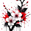 A delicate cherry blossom branch in traditional Japanese style with falling petals tattoo design idea