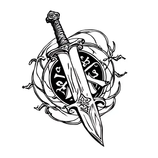 pirate's sword. Black and white drawing tattoo design idea