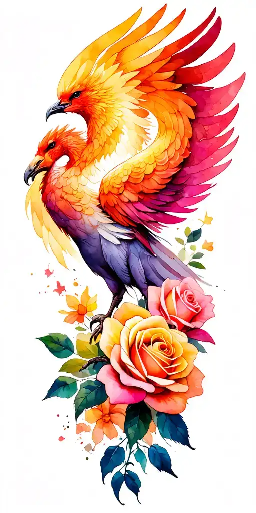 Phoenix rising and roses flower tattoo tattoo design idea