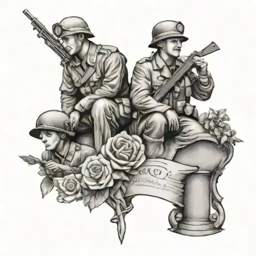 A tattoo design of a war memorial with the client's children's names engraved on it, honoring both family and military service tattoo design idea