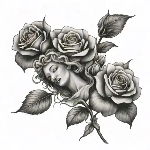 3 angel and roses growing tattoo design idea