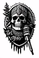 aztec skull microphone surrounded my mountain tattoo design idea