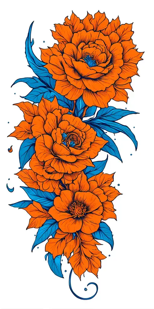 blue and orange line work tattoo design idea