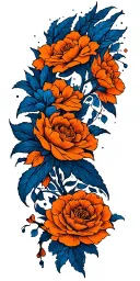 blue and orange line work tattoo design idea