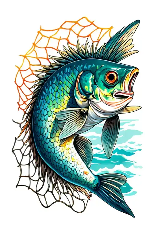 mullet fishing net filled in Langebaan tattoo design idea