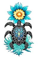 flower of life with sea turtle tattoo design idea