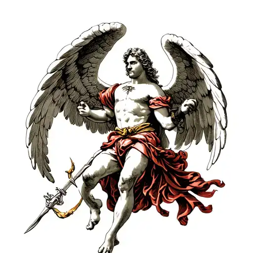 Saint Michael archangel slaying satin tattoo design idea