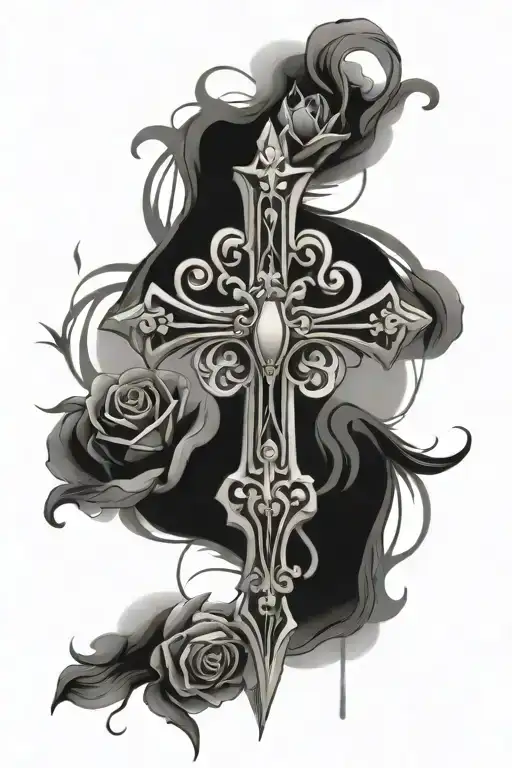 Cross Feminine tattoo design idea