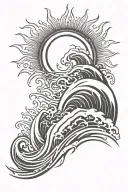 sun and waves flowing tattoo design idea