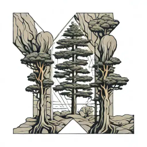 fine line cedar tree from Lebanon Phoenician cedar tattoo design idea