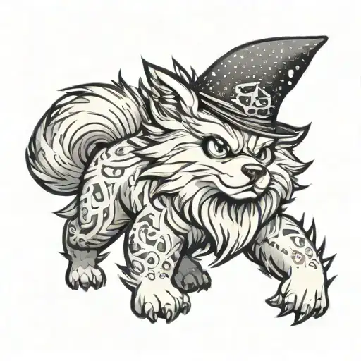 Arcanine with a wizard hat and a black star tattoo design idea