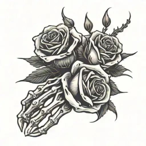 skeleton hand holding rose intertwined tattoo design idea