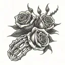 skeleton hand holding rose intertwined tattoo design idea