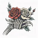 skeleton hand holding rose intertwined tattoo design idea
