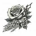 skeleton hand holding rose intertwined tattoo design idea